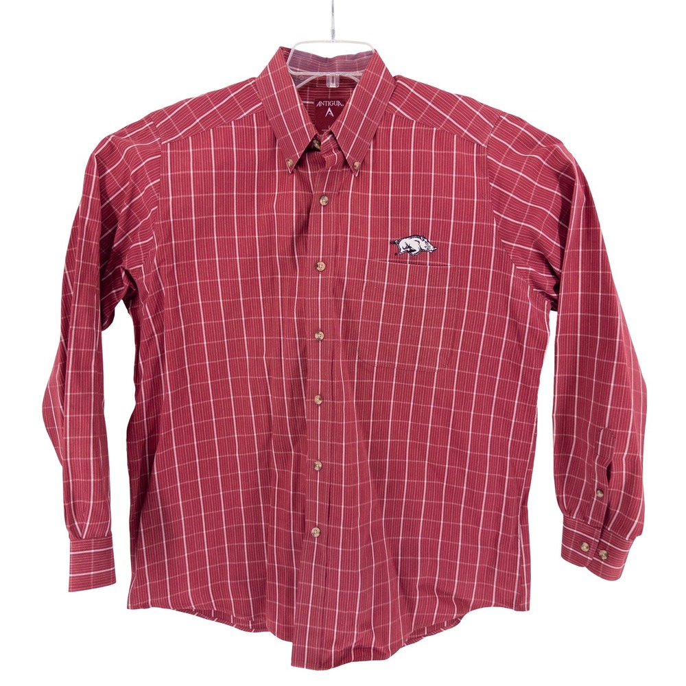 Antigua Arkansas Razorbacks Mens Large Button Down Shirt Red Plaid College NCAA - Picture 2 of 8
